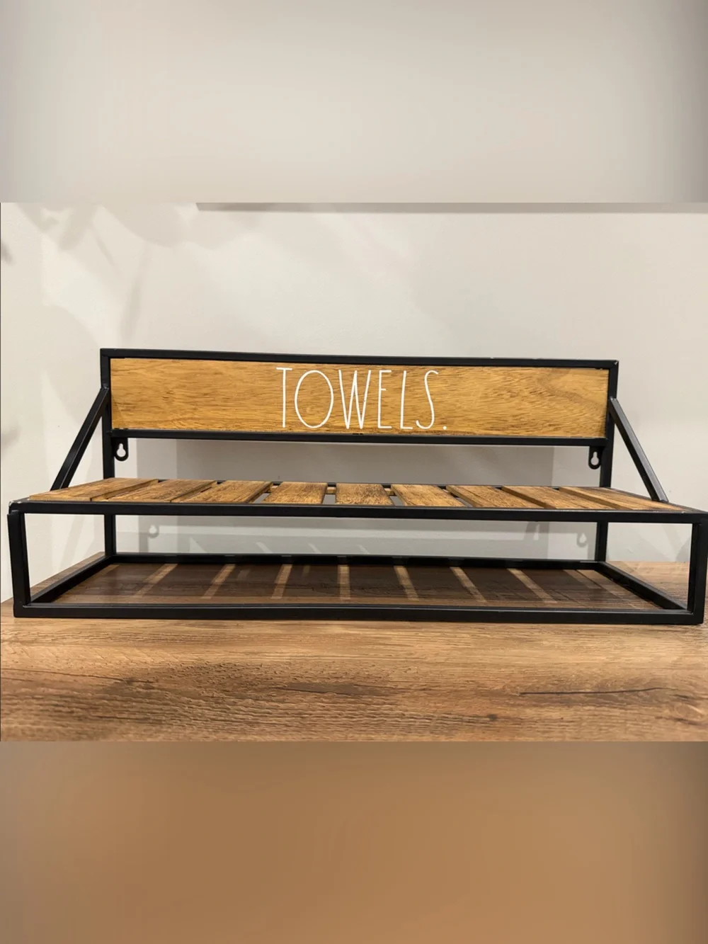 Rae Dunn Black & Wood Wall-Mount Towel Rack with Shelf